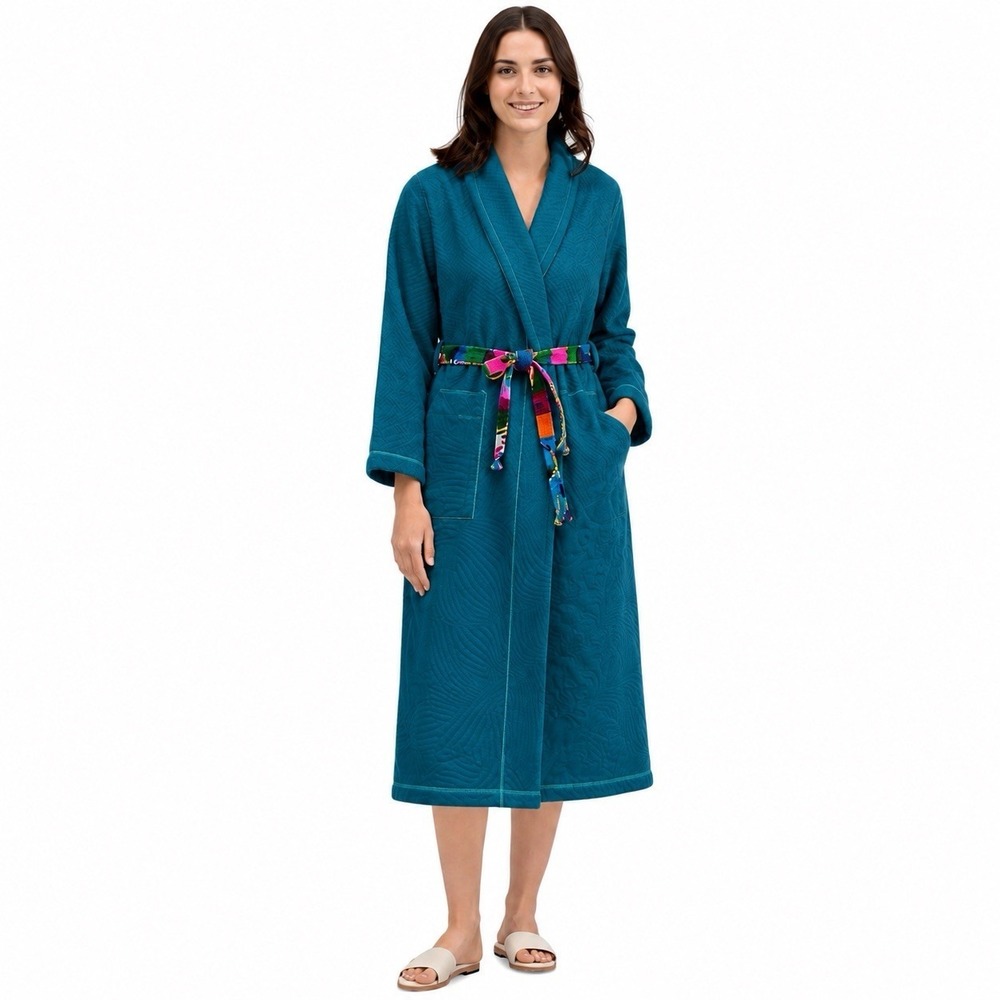 Natori Robe Size S Teal Green Soft Knit Long Cozy Loungewear Housecoat
